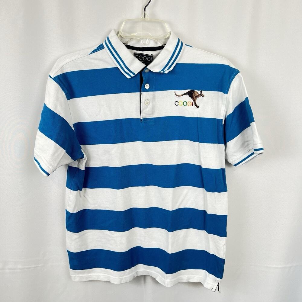 Coogi Striped Polo Shirt Youth Size 18-20 Blue /White Embroidered